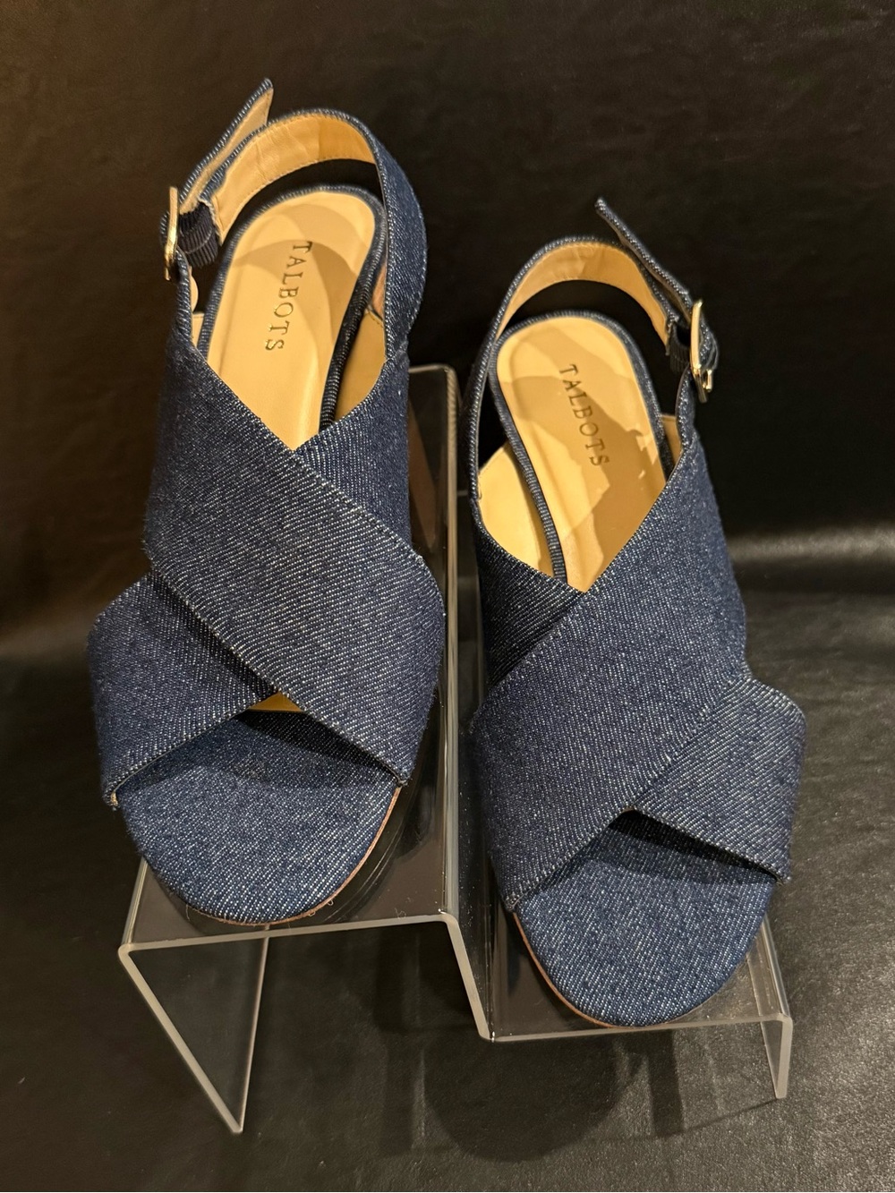 NEW Talbots Blue Jean Denim Crossover Women’s Size 9.5 Slingback Sandals